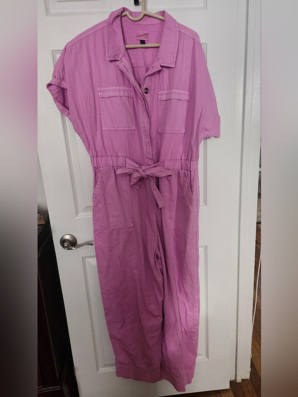 Universal Thread Pink Short-Sleeve Tie-Waist Utility Jumpsuit